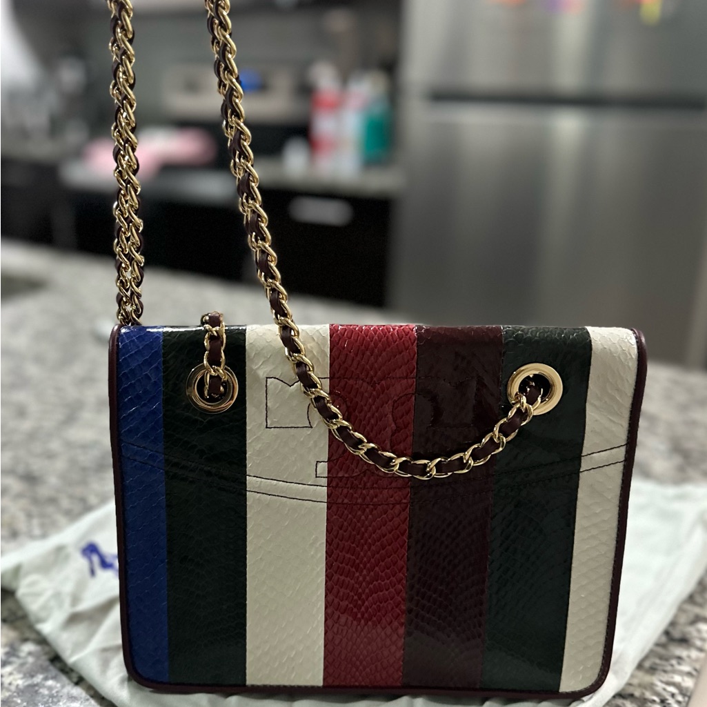 Tory Burch Blue And Red Chain Shoulder Bag New, Never Used For The Event.
